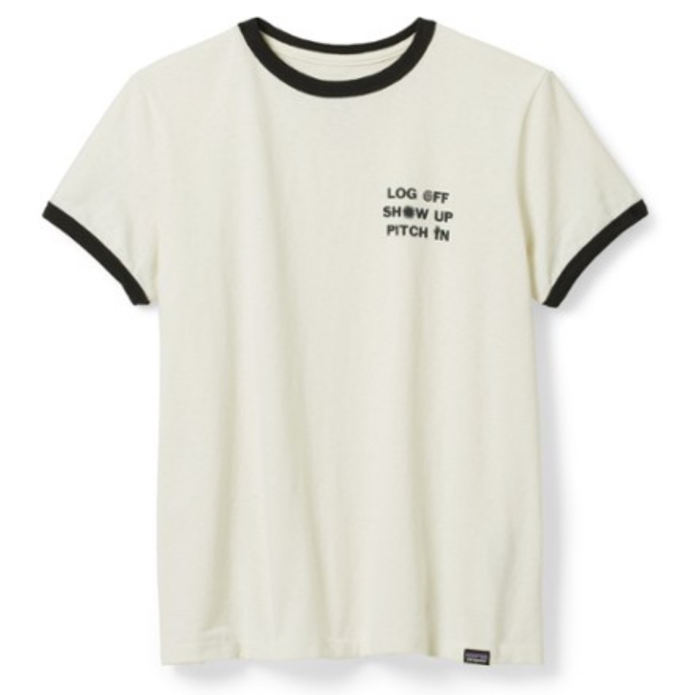 White Patagonia T-Shirt w dark blue trim